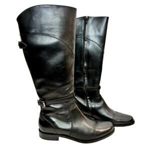 L.L.Bean Black Leather Tall Riding Boots Women’s 10M 16” Top Opening / Buckles